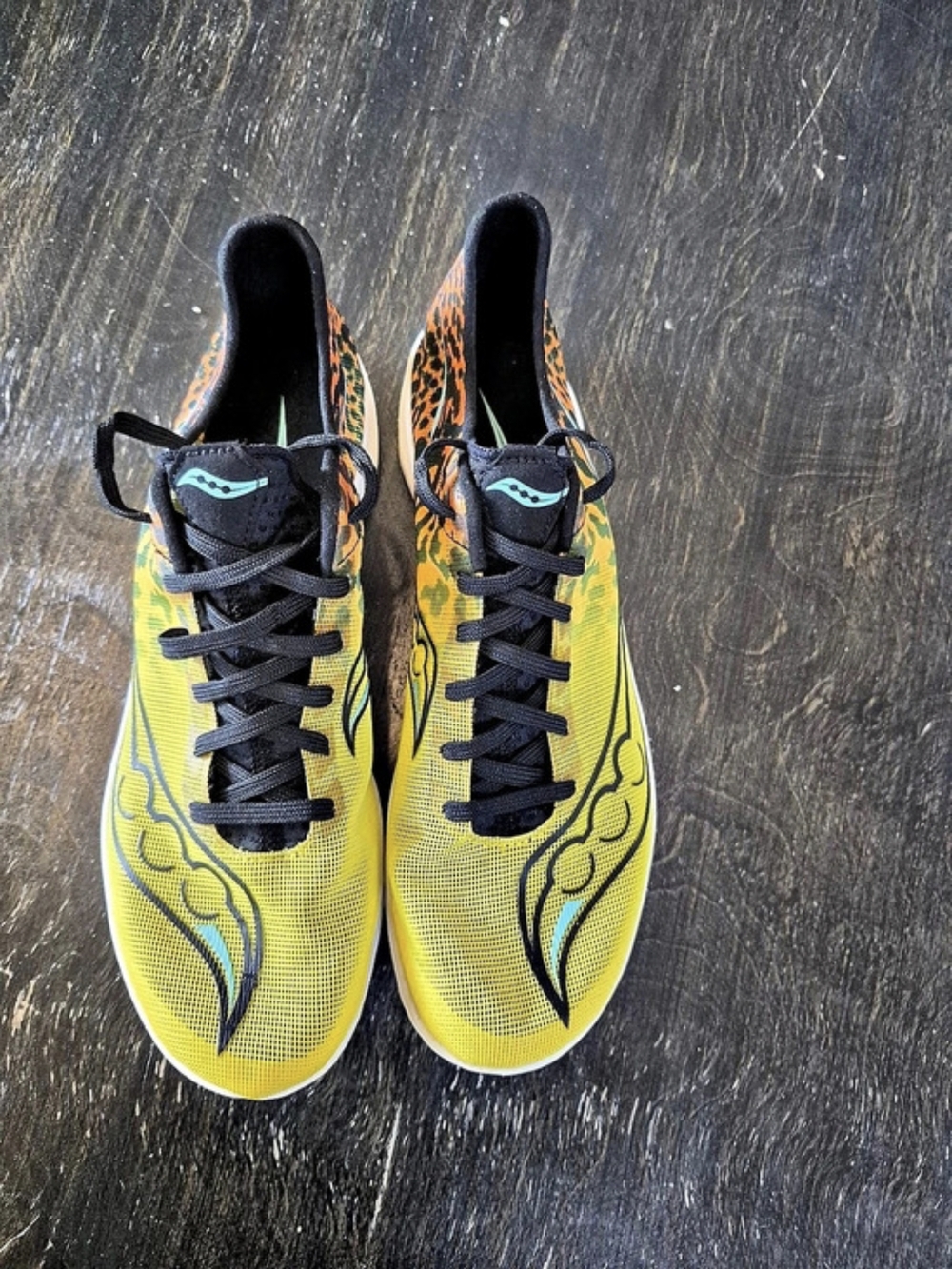 Saucony Endorphin Cheetah Yellow & Black Pattern Track and Field Spikes
